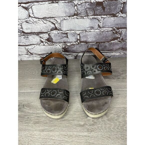 Flexus Spring Step Anatomic Black Leather Rhinestone Strap Sandals Women Sz 10M - Picture 10 of 16